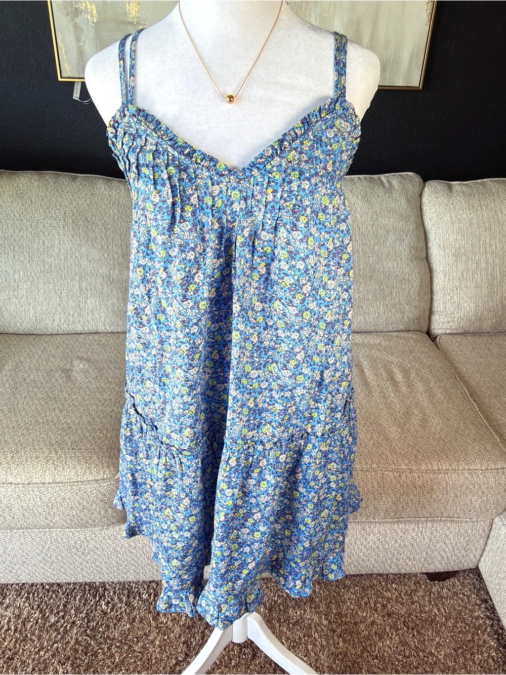 Universal Thread Blue Floral Sundress with Spaghetti Straps